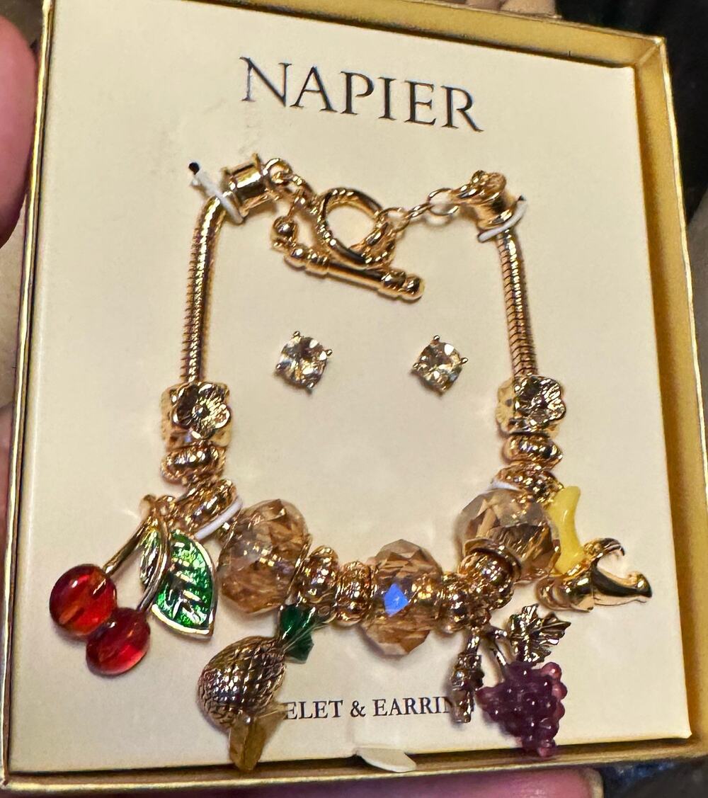 Napier Fruits & Veg Charm Bracelet & Earrings Set Rhinestone JN632